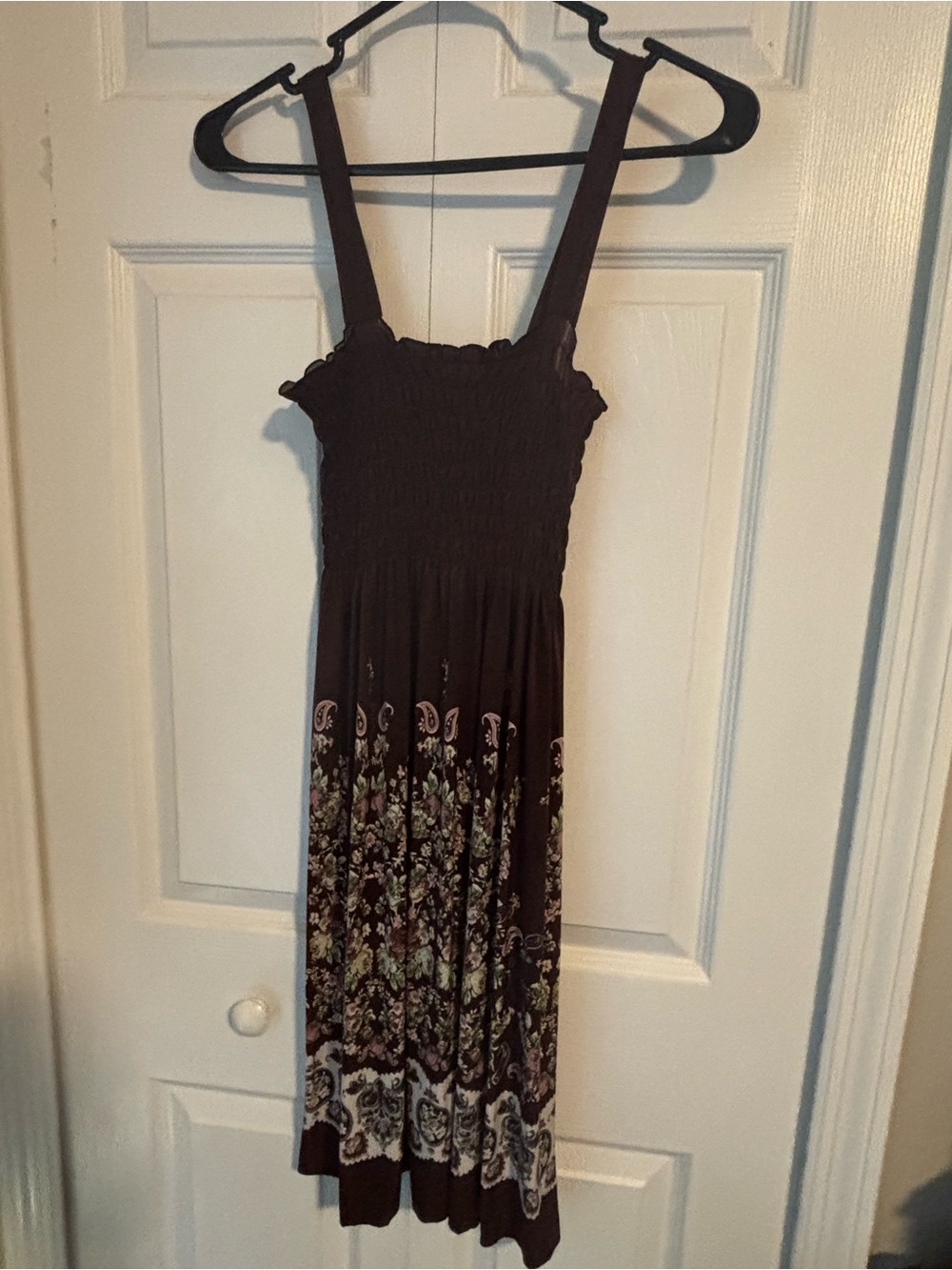 Women's Brown Floral Maxi Sundress with Smocked Bodice